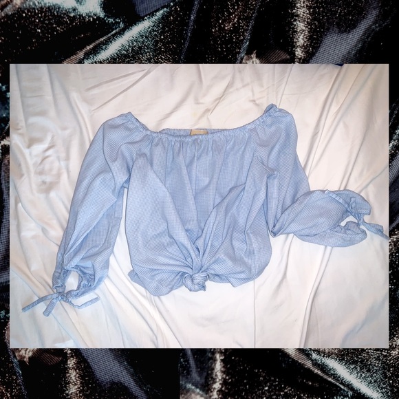 MICHAEL KORS Baby Blue Gingham Peasant Top - Picture 3 of 8